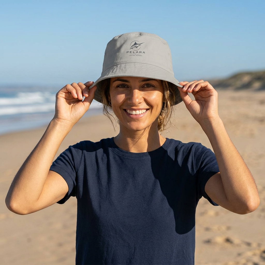 Pelara Marlin Logo Bucket Hat — Lightweight Beach & Fishing Sun Hat