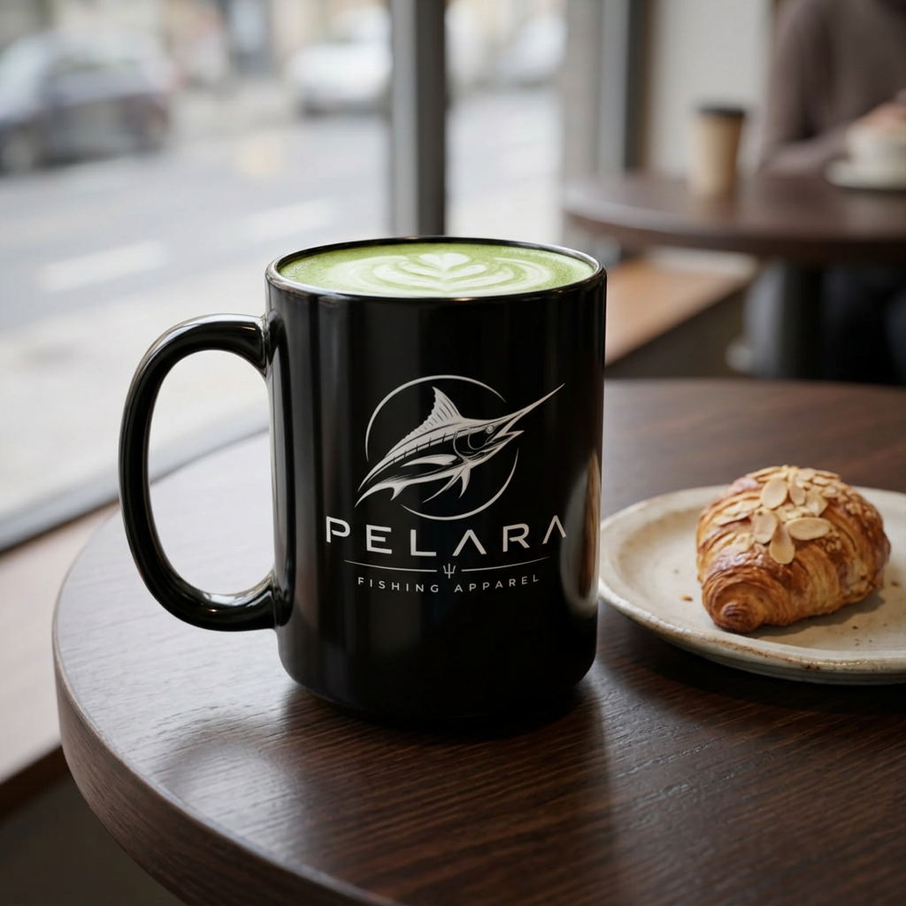 Pelara Marlin Logo Black 15oz Mug — Pelara Logo Series